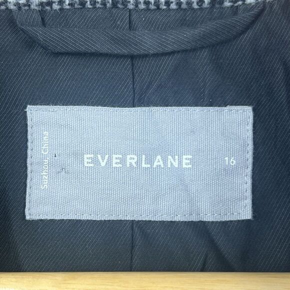 Everlane Oversized Glen Plaid Wool Blazer Size 16 Black Gray Houndstooth - Picture 8 of 14